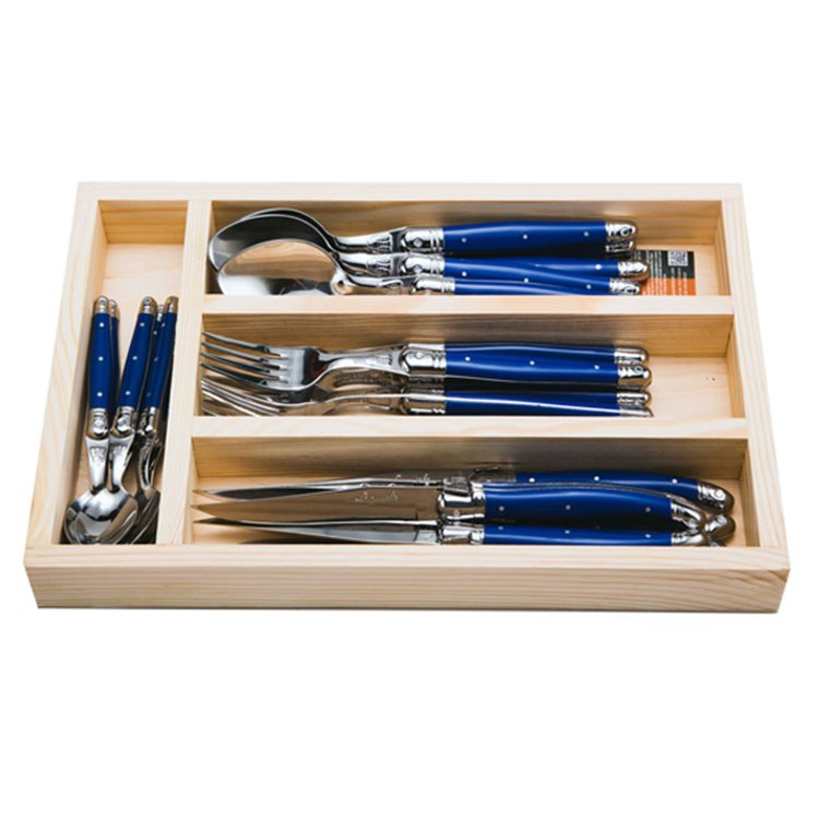 Jean Dubost Laguiole 24-Piece Everyday Flatware Set with Blue Handles